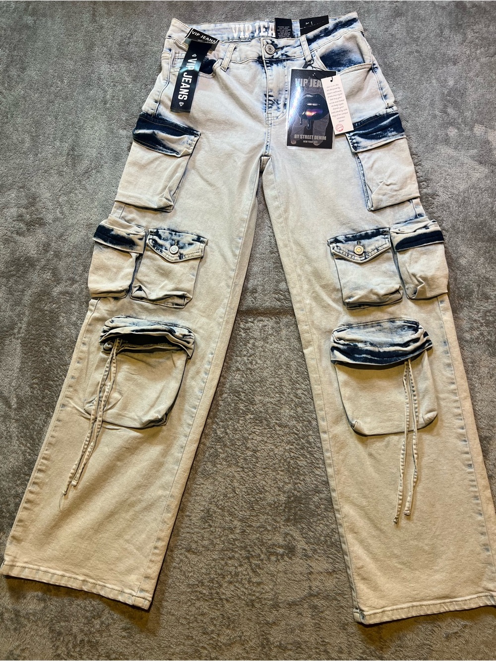 V.I.P. Jeans Women's Light Blue Cargo Pants with Black Washed Accents